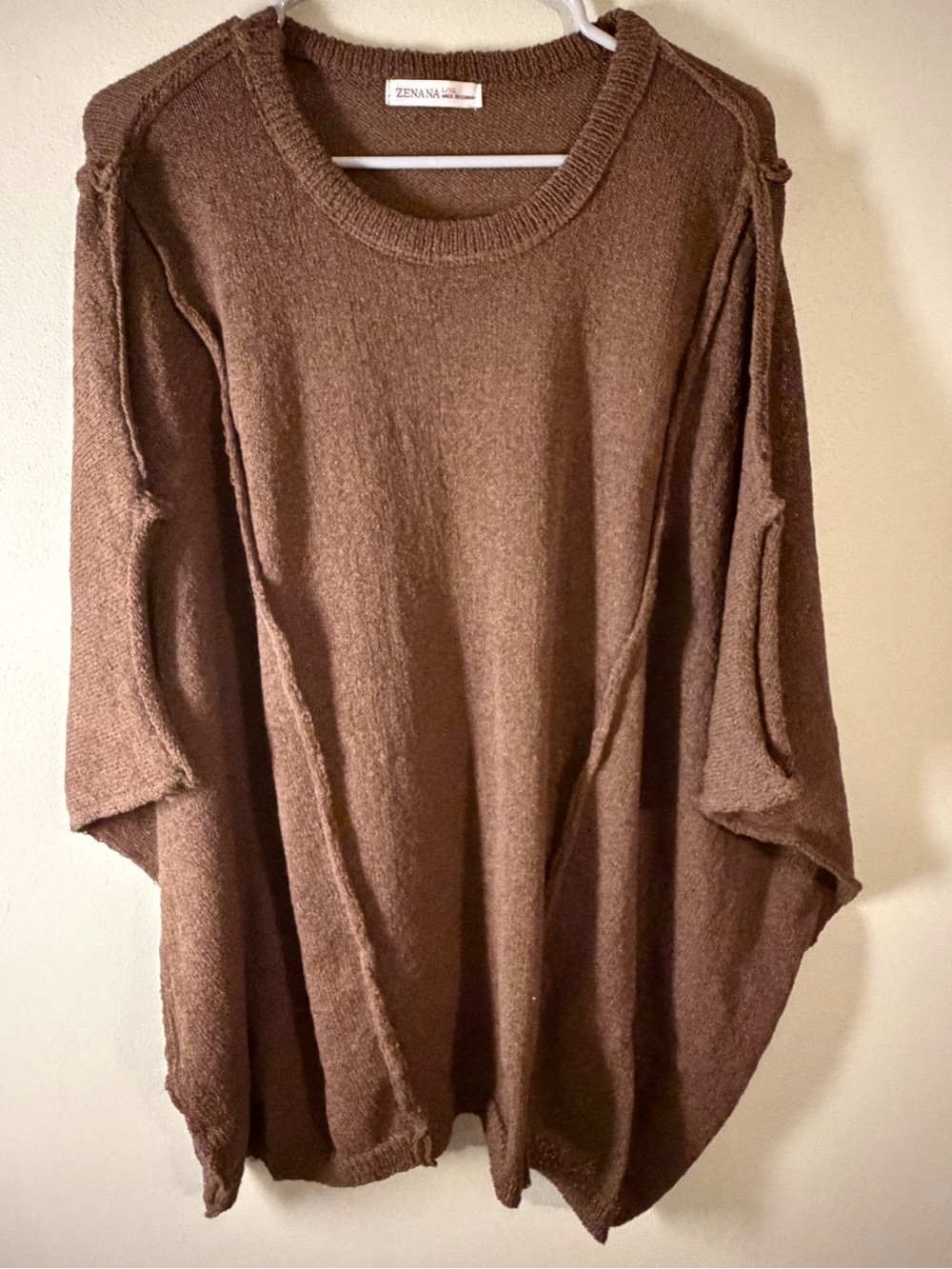 Zenana Outfitters Chocolate Brown Oversized Crew Neck Sweater